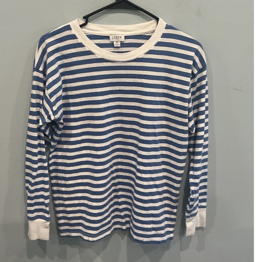 J.Crew Womens Long Sleeve Cotton Top Sz XS Blue Striped Fisherman Preppy Fall